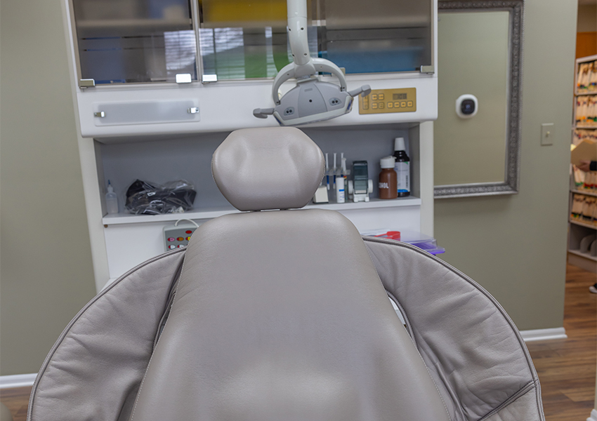 Gray leather dental chair